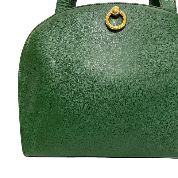 Vintage Celine Bag Green Leather Top Handle Shoulder Tote Made in Italy - Picture 13 of 15
